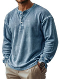 Men's Vintage Waffle Knit Long-sleeved Henley Shirt