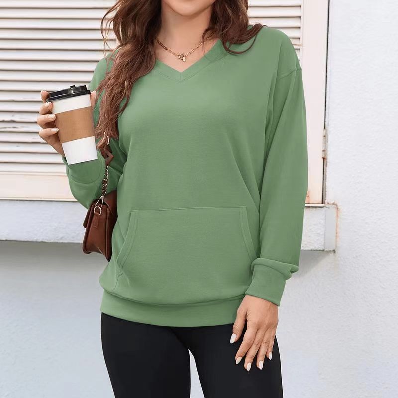 Women's Hoodless V-neckHoliday HaulSweatshirt With Kangaroo Pocket FleeceLongsleeve Oversized Casual Style Shirt