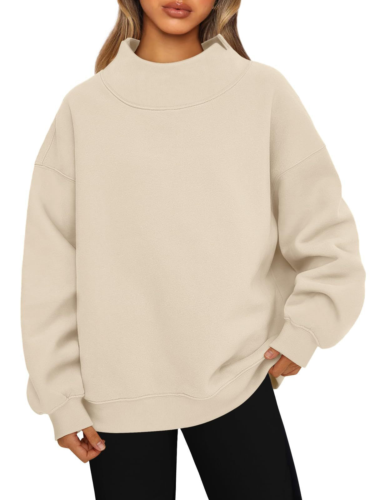 Women's Long-Sleeved High-Neck Pullover Sweatshirt Casual Sweatshirt Fleece-Lined Top