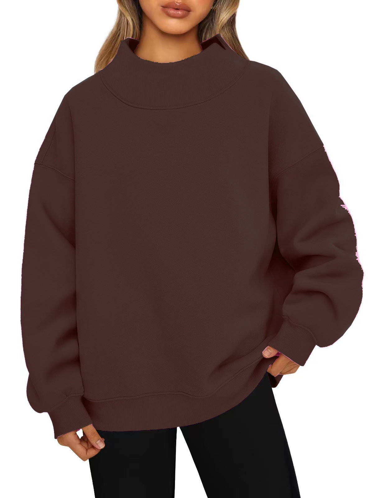 Women's Long-Sleeved High-Neck Pullover Sweatshirt Casual Sweatshirt Fleece-Lined Top