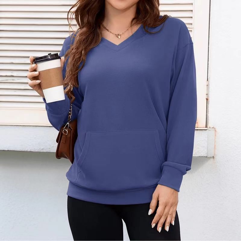 Women's Hoodless V-neckHoliday HaulSweatshirt With Kangaroo Pocket FleeceLongsleeve Oversized Casual Style Shirt