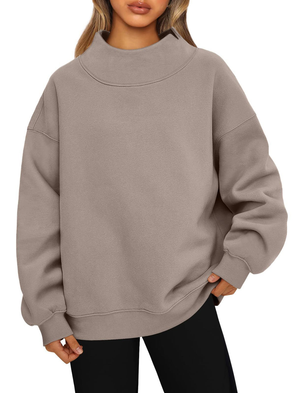 Women's Long-Sleeved High-Neck Pullover Sweatshirt Casual Sweatshirt Fleece-Lined Top