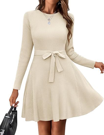2025 Women's Autumn/Winter Casual French Retro Fitted Ribbed Dress with Belt
