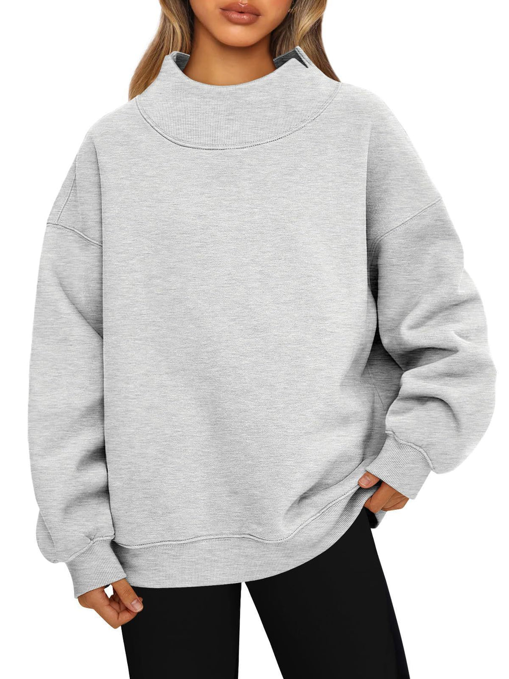 Women's Long-Sleeved High-Neck Pullover Sweatshirt Casual Sweatshirt Fleece-Lined Top