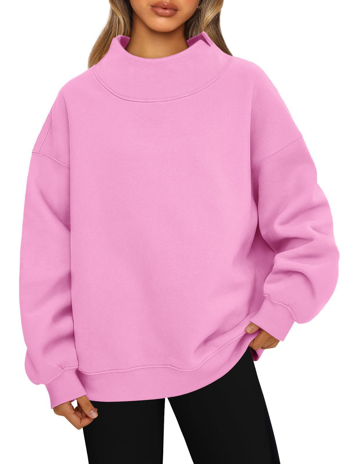 Women's Long-Sleeved High-Neck Pullover Sweatshirt Casual Sweatshirt Fleece-Lined Top