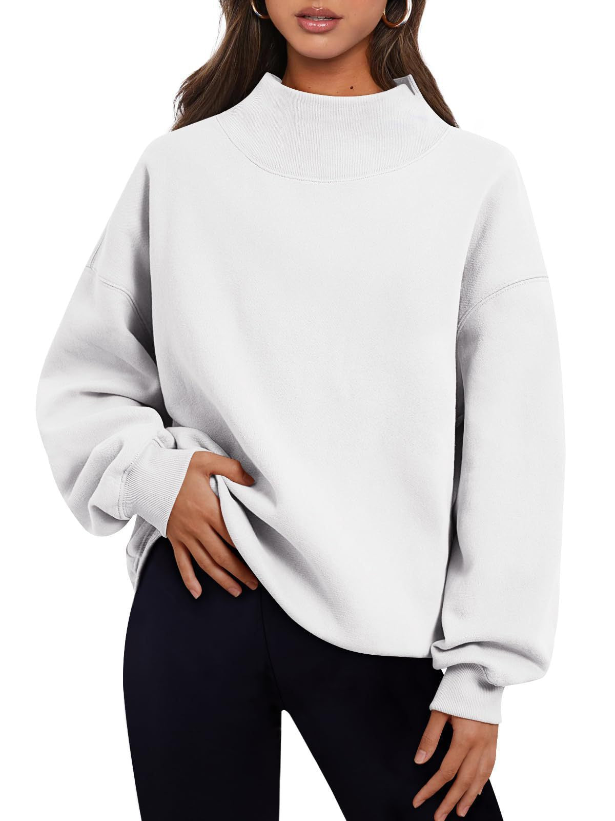 Women's Long-Sleeved High-Neck Pullover Sweatshirt Casual Sweatshirt Fleece-Lined Top